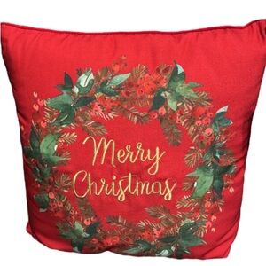 Merry Christmas Embroidered Holiday Throw 16x16” Pillow Home Decor